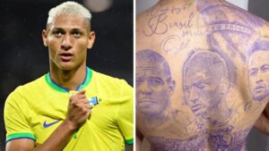 Look Richarlison Gets Full Back Tattoo Of Himself, R9 And Neymar