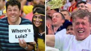 The Time-Traveling Antics Of England Fan With Fake World Cup Trophy