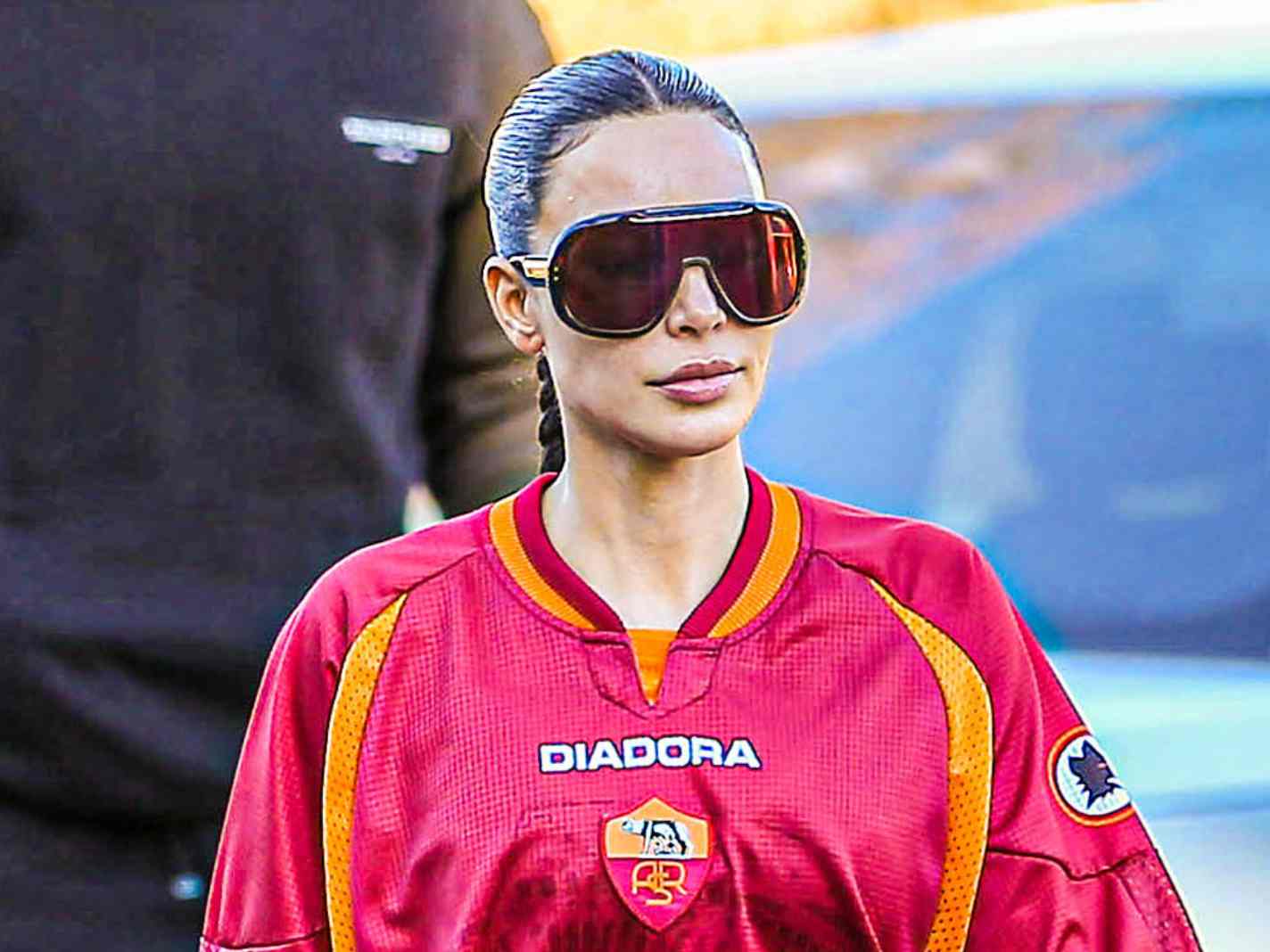 Look: Kim Kardashian Steps Out In LA Wearing Retro AS Roma Kit 