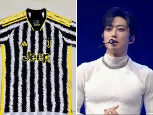 K-Pop Star Fuma Rocks 2324 Juventus Home Kit for Photoshoot