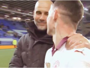 Father-Son Moment Between Pep Guardiola And Phil Foden At Goodison Park