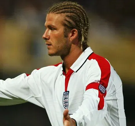 David Beckham with his cornrow braids hairstyle during an England game