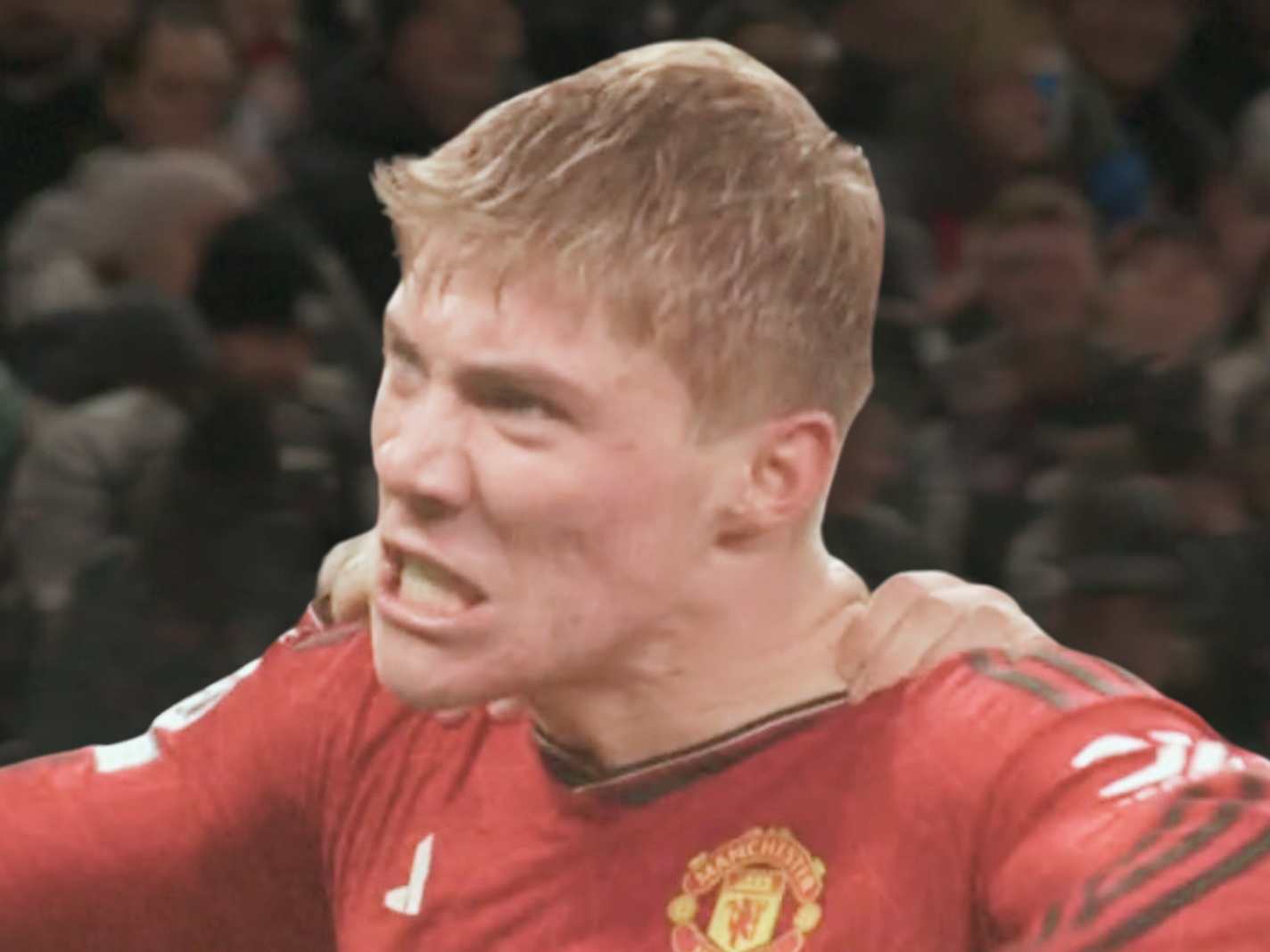 Pure passion on Rasmus Hojlund's face after scoring his first goal for Man United