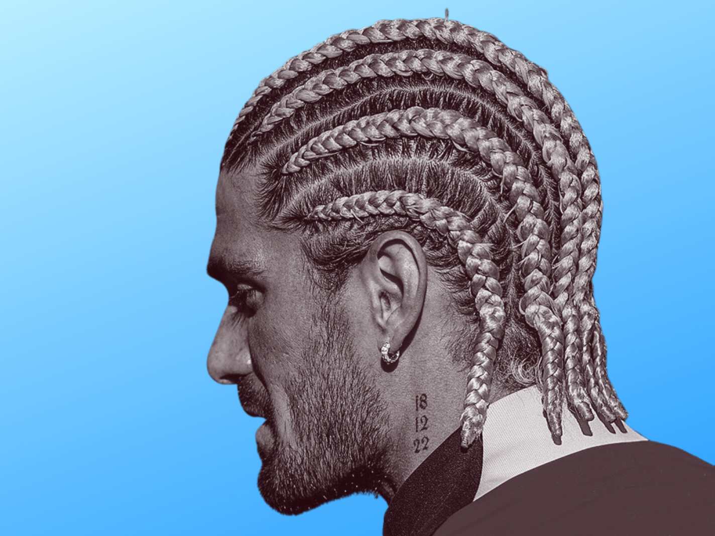 Side angle look of Rodrigo De Paul's new cornrow braids hairstyle
