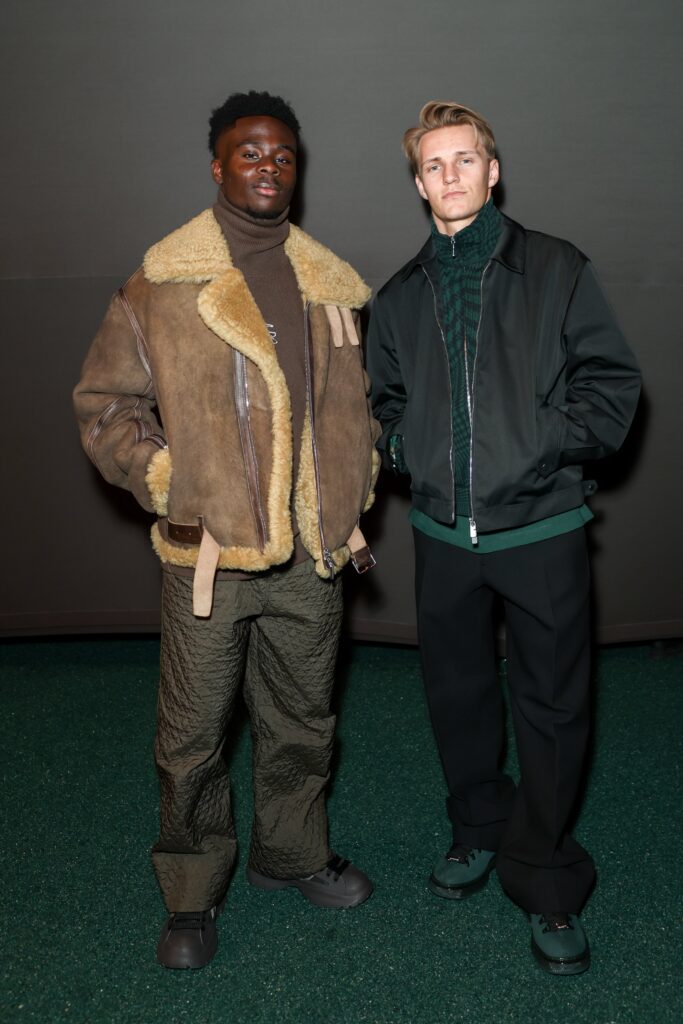 Bukayo Saka and Martin Odegaard at London Fashion Week