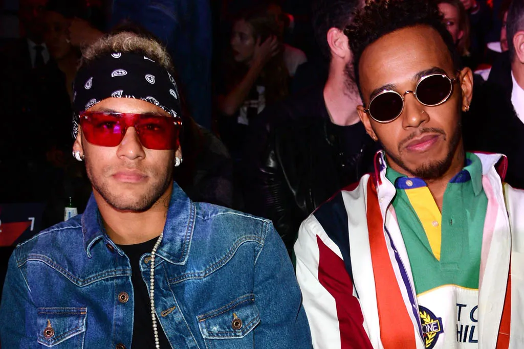Neymar and Hamilton at the London Fashion Week, 2017. 