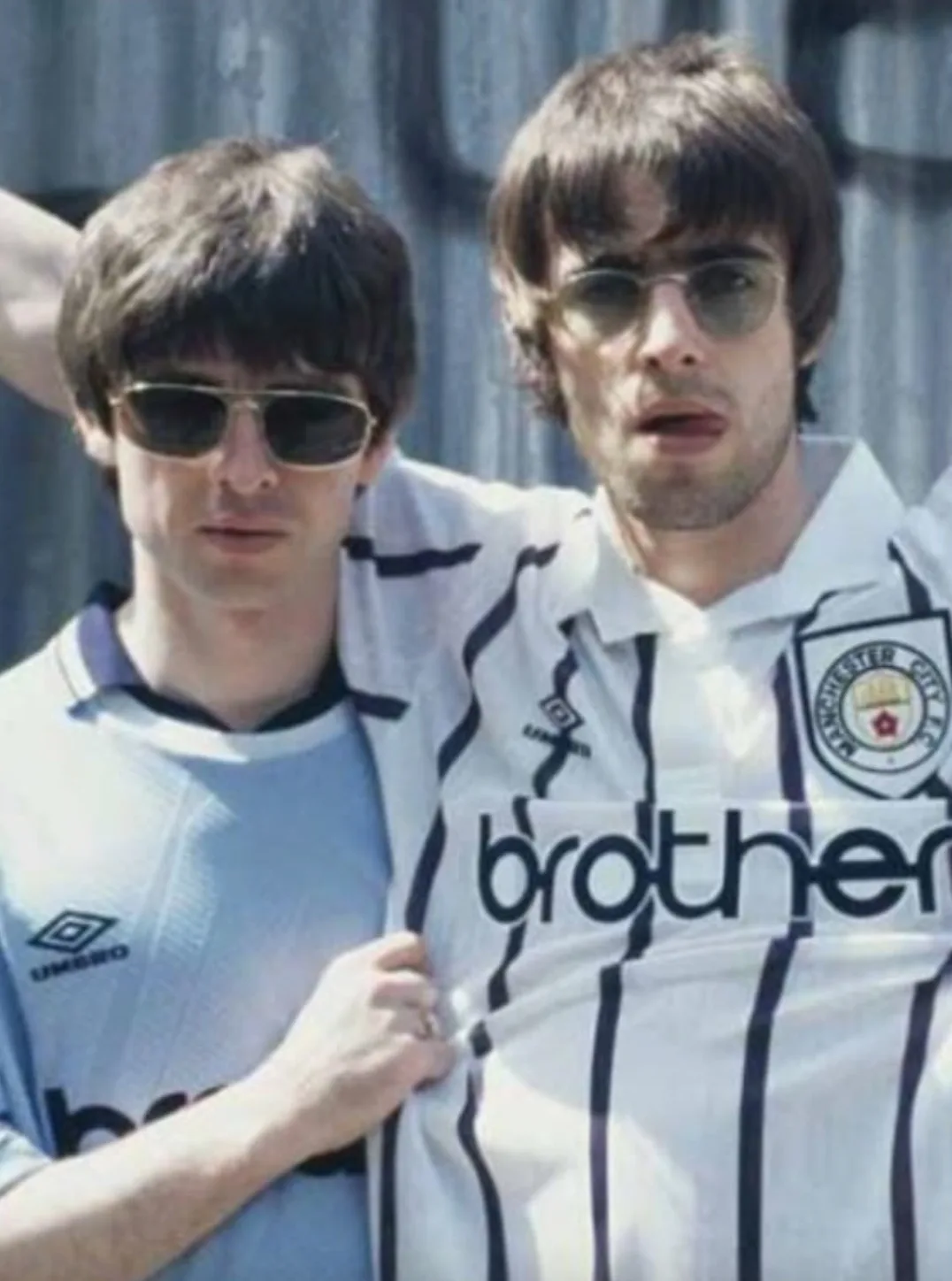 Noel and Liam Gallagher in Man City kits