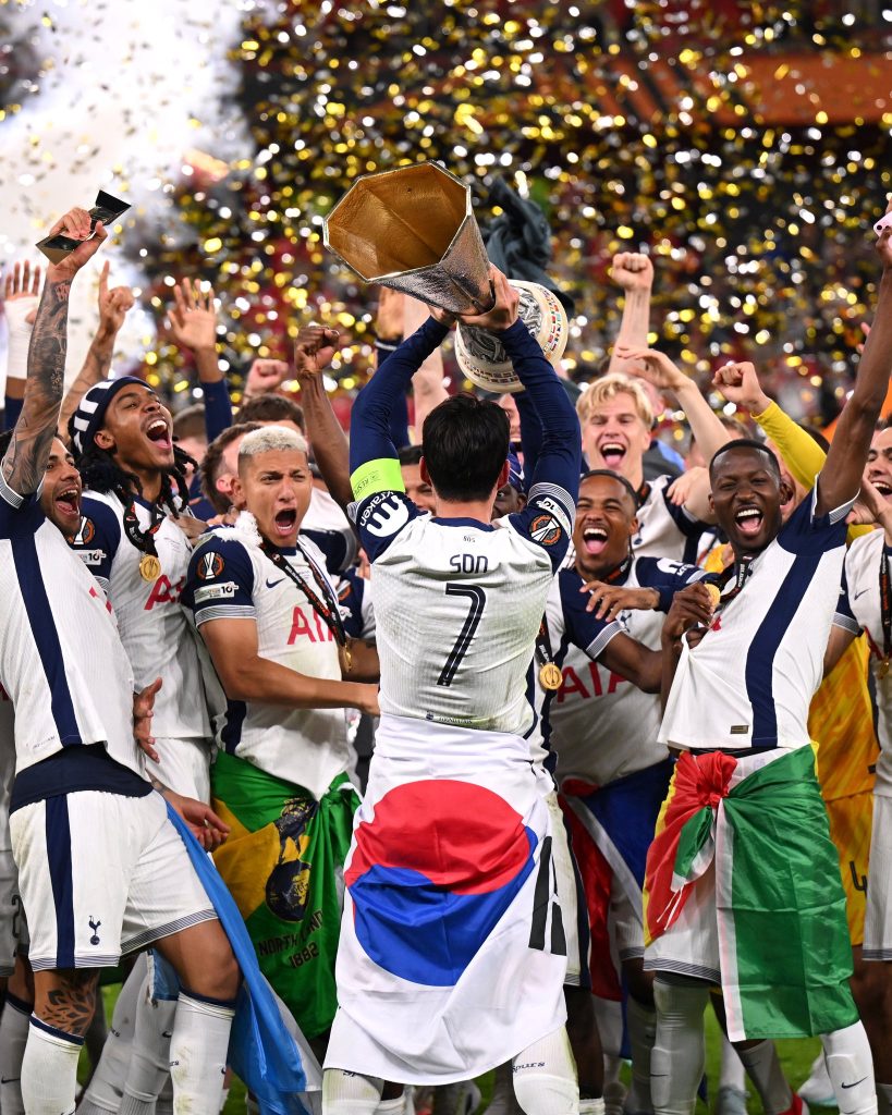 Son lifting the Europa League trophy